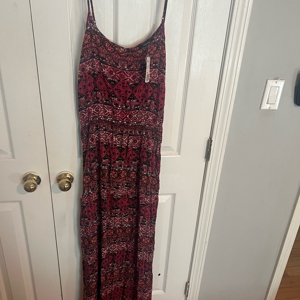 Forever 21 Vibrant Red and Black Patterned Dress